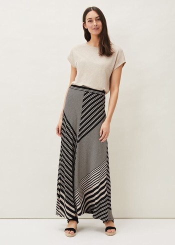 Phase Eight Roz Stripe Skirts Black/Grey Canada | WFLBOA-456